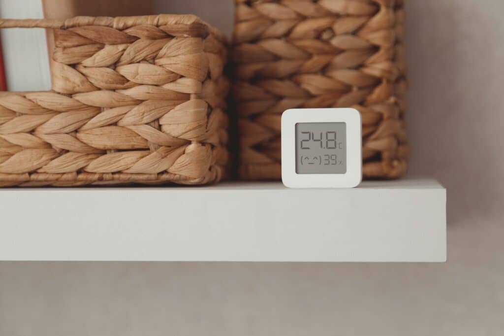 Digital temperature and humidity control on shelf in baby room